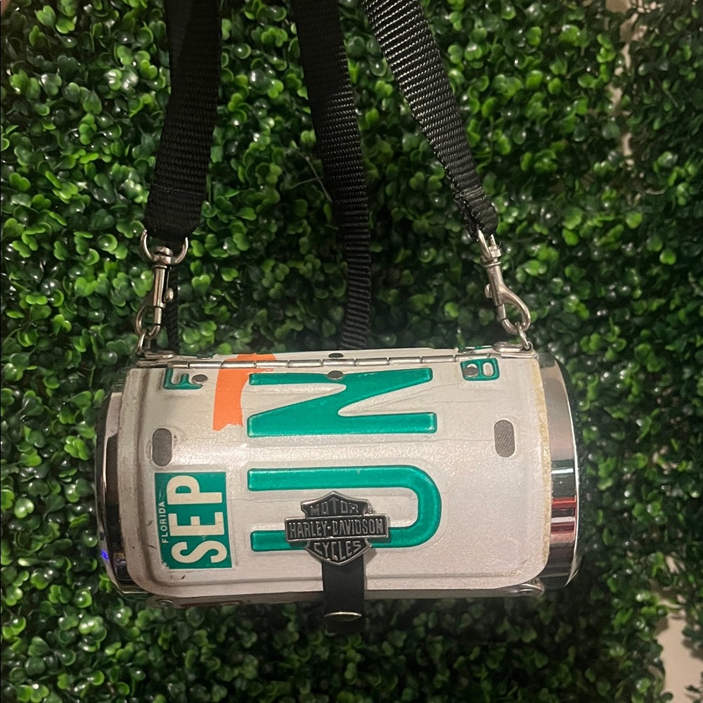 Harley-Davidson White and Teal License Plate Purse